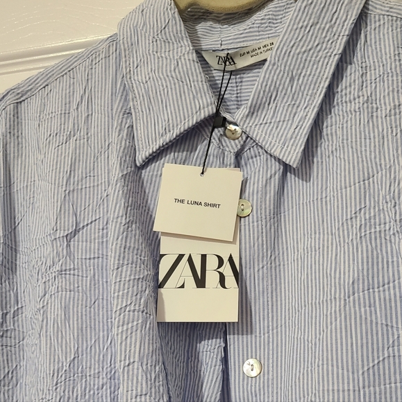 Zara  Light Blue Pinstripe Shirt Dress - Picture 1 of 3